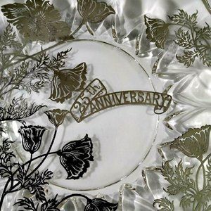 25th Anniversary Handled Plate Flanders Silver Trim Overlay Wedding Platter